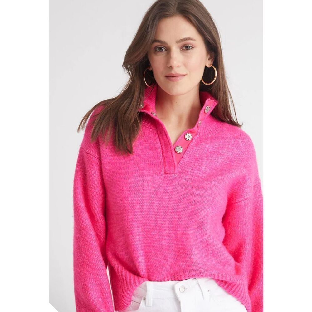 525 America Luxe Boxy Snap Front Pullover Sweater Fuchsia Purple Pink  Size Smal